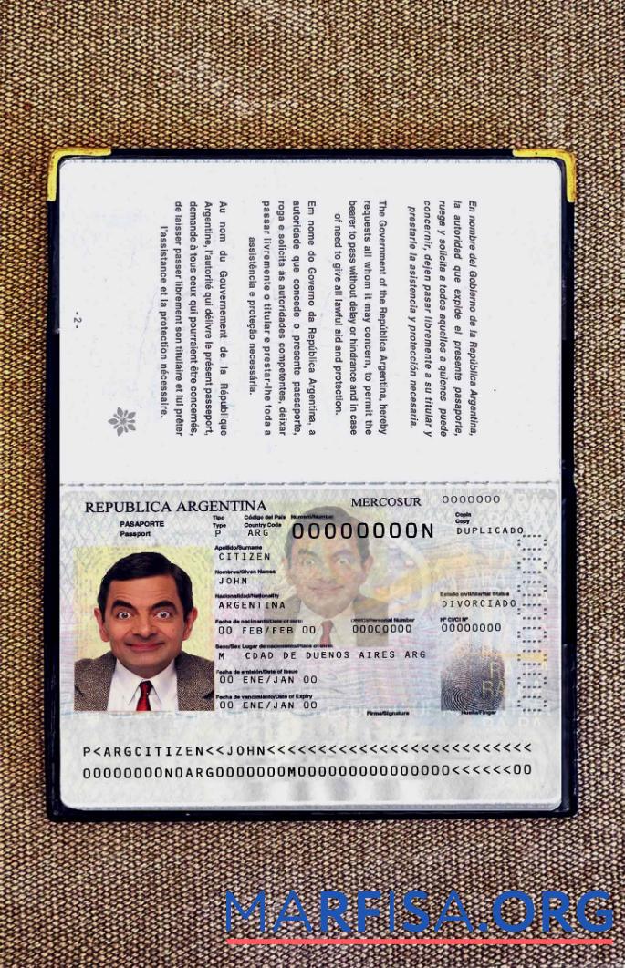 Downloadable Argentina passport 2012 present photo look sample
